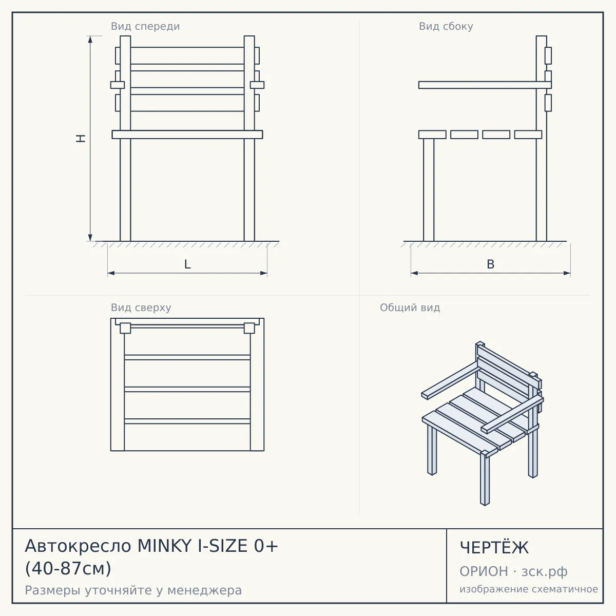 Автокресло MINKY I-SIZE 0+ (40-87см) — чертёж