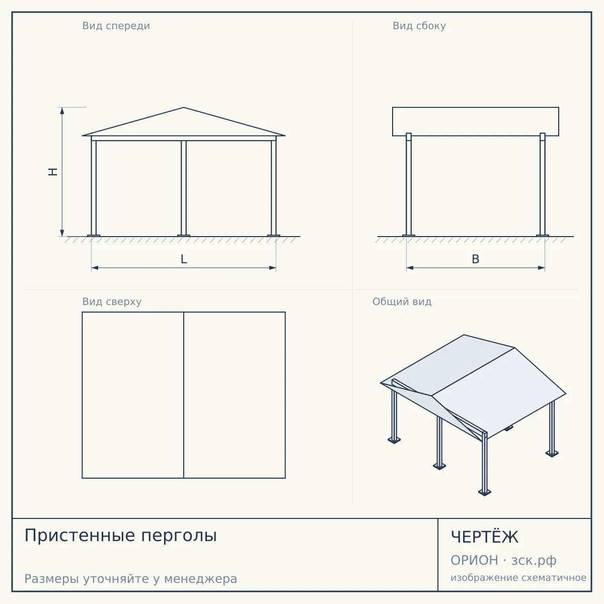 Пристенные перголы — чертёж