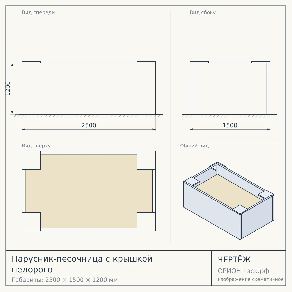 Парусник-песочница с крышкой недорого — чертёж